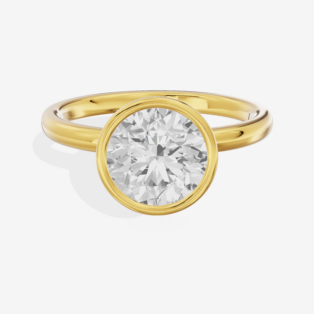 Trellise Bezel 2mm Round Solitaire Engagement Ring in 18K Yellow Gold