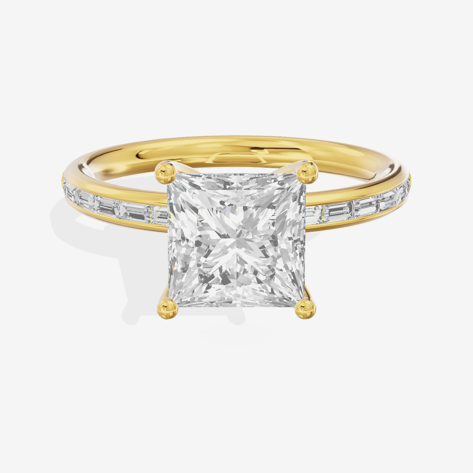Tender Sincere Princess Engagement Ring with Side Stones (1/6 ct. tw.) in 18K Yellow Gold
