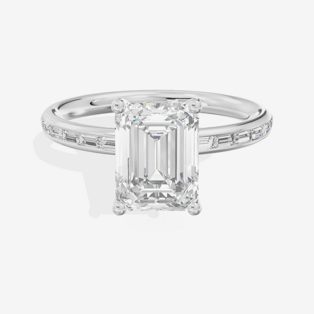 Tender Sincere Emerald Engagement Ring with Side Stones (1/6 ct. tw.) in 14K White Gold