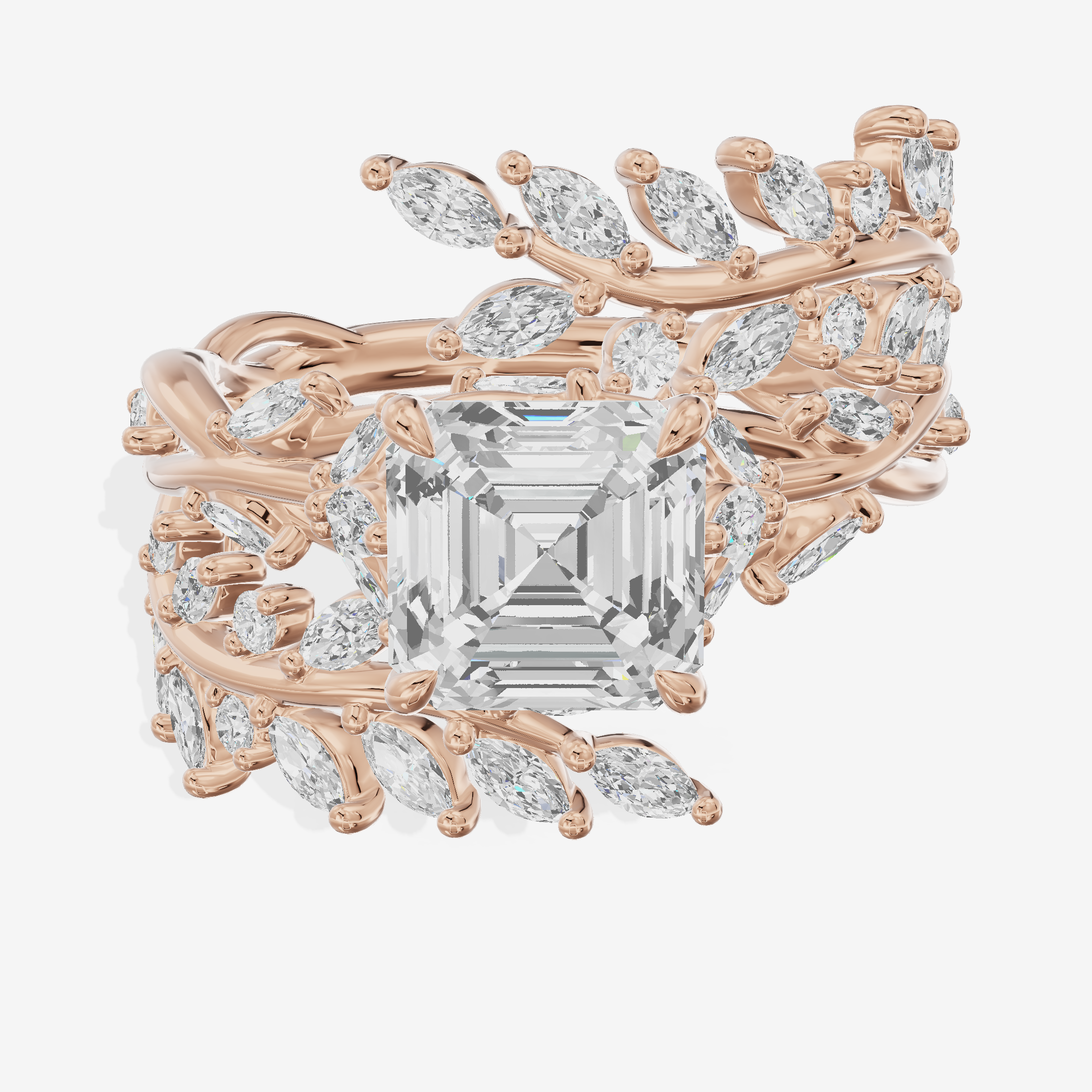 Bowed Trueheart Asscher Engagement Ring with Side Stones (3/4 ct. tw.) in 18K Rose Gold