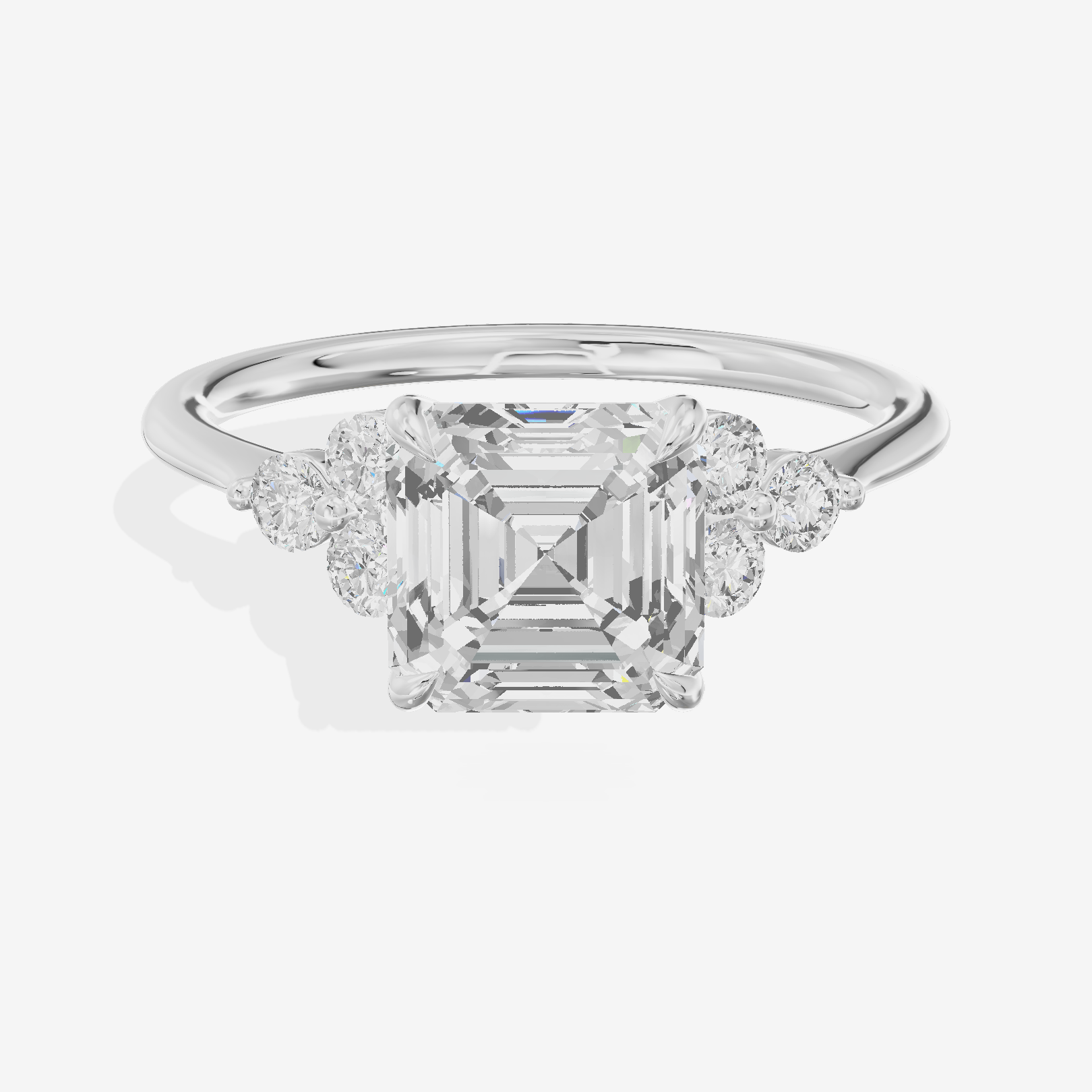 Luxe Trueheart Asscher Engagement Ring with Side Stones (1/5 ct. tw.) in 14K White Gold