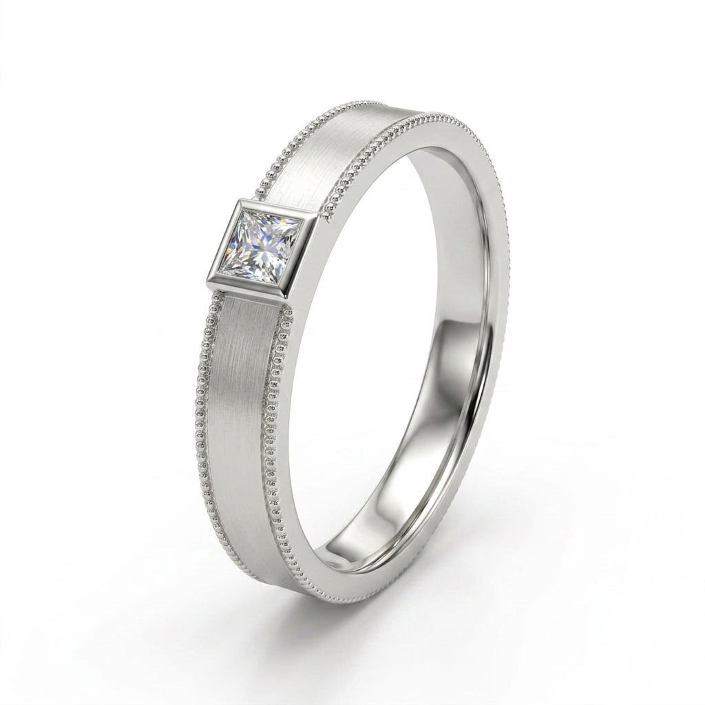 Low Profile Vintage Milgrain Wedding Band (1/10 ct.) in 18K White Gold