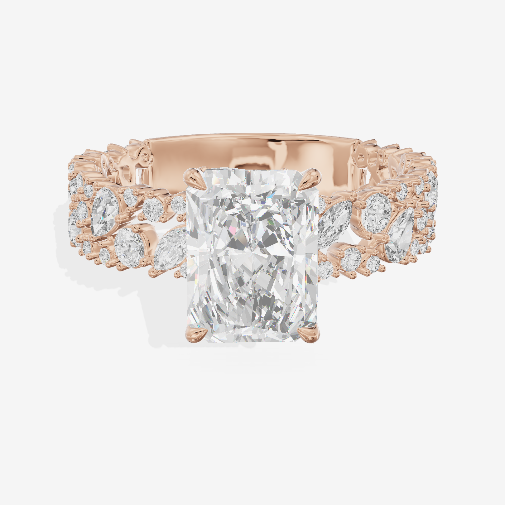 Aurea Cathedral 4.2mm Radiant Engagement Ring with Side Stones (3/4 ct. tw.) in 18K Rose Gold