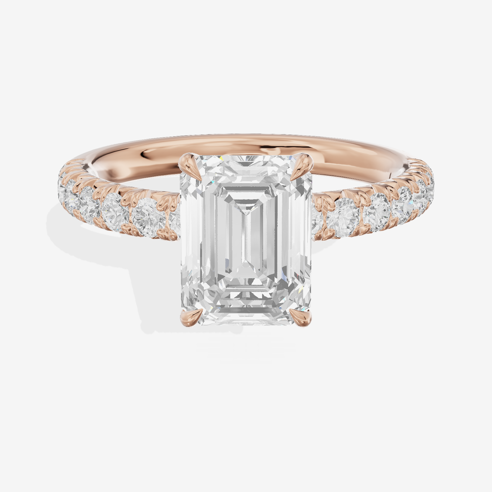 Lustrous Selenia Emerald Engagement Ring with Side Stones (1/4 ct. tw.) in 18K Rose Gold