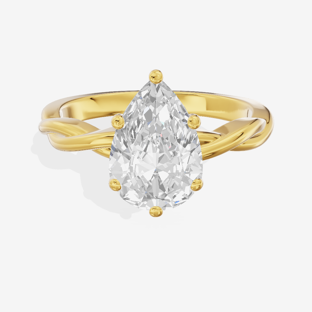 Twined Coeurine Pear Twisted Engagement Ring in 18K Yellow Gold