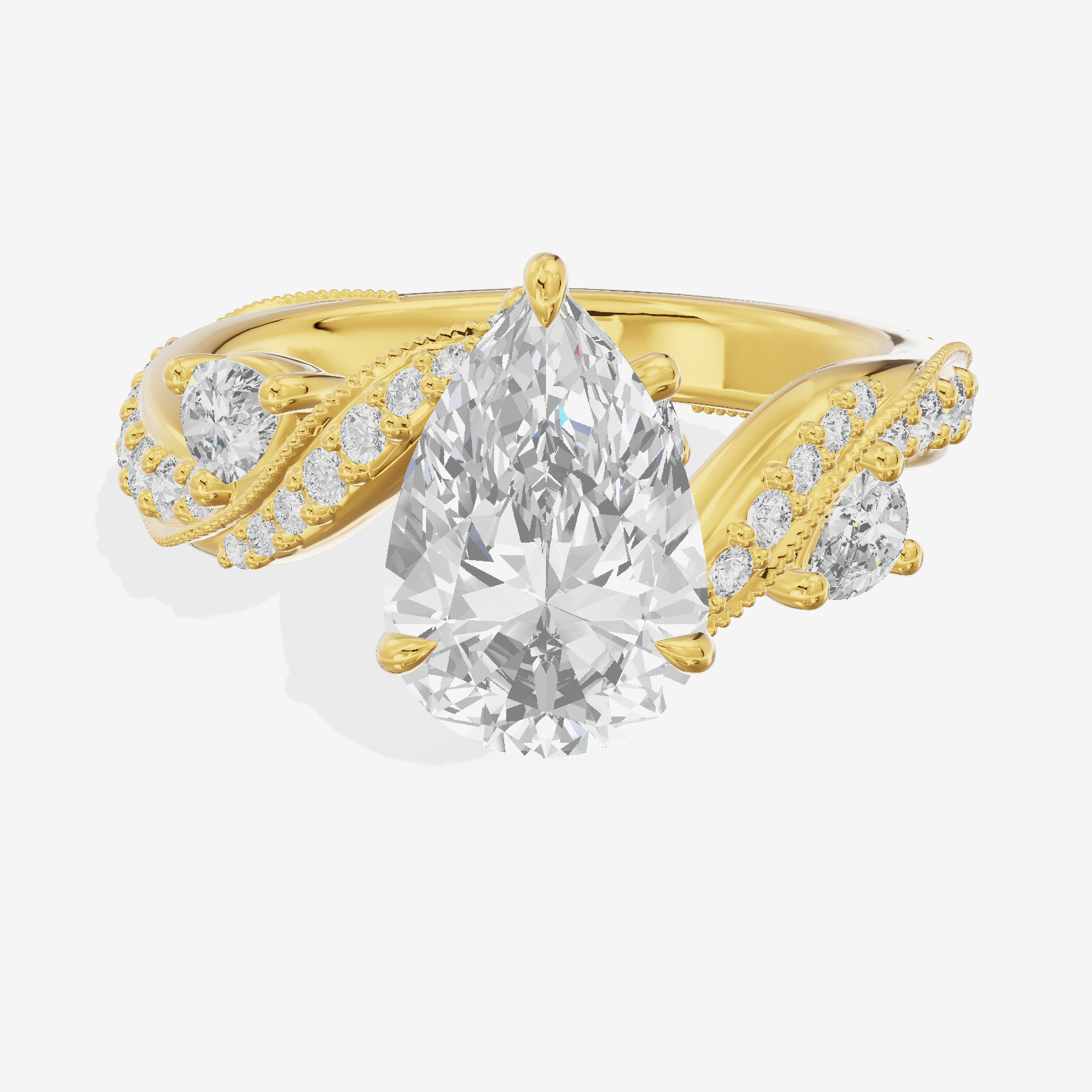 Grand Aurea Pear Engagement Ring with Side Stones (3/4 ct. tw.) in 14K Yellow Gold
