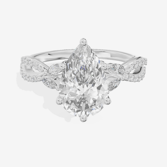 Luxe Domeline 1.5mm Pear Solitaire Engagement Ring (1/8 ct. tw.) in 18K White Gold