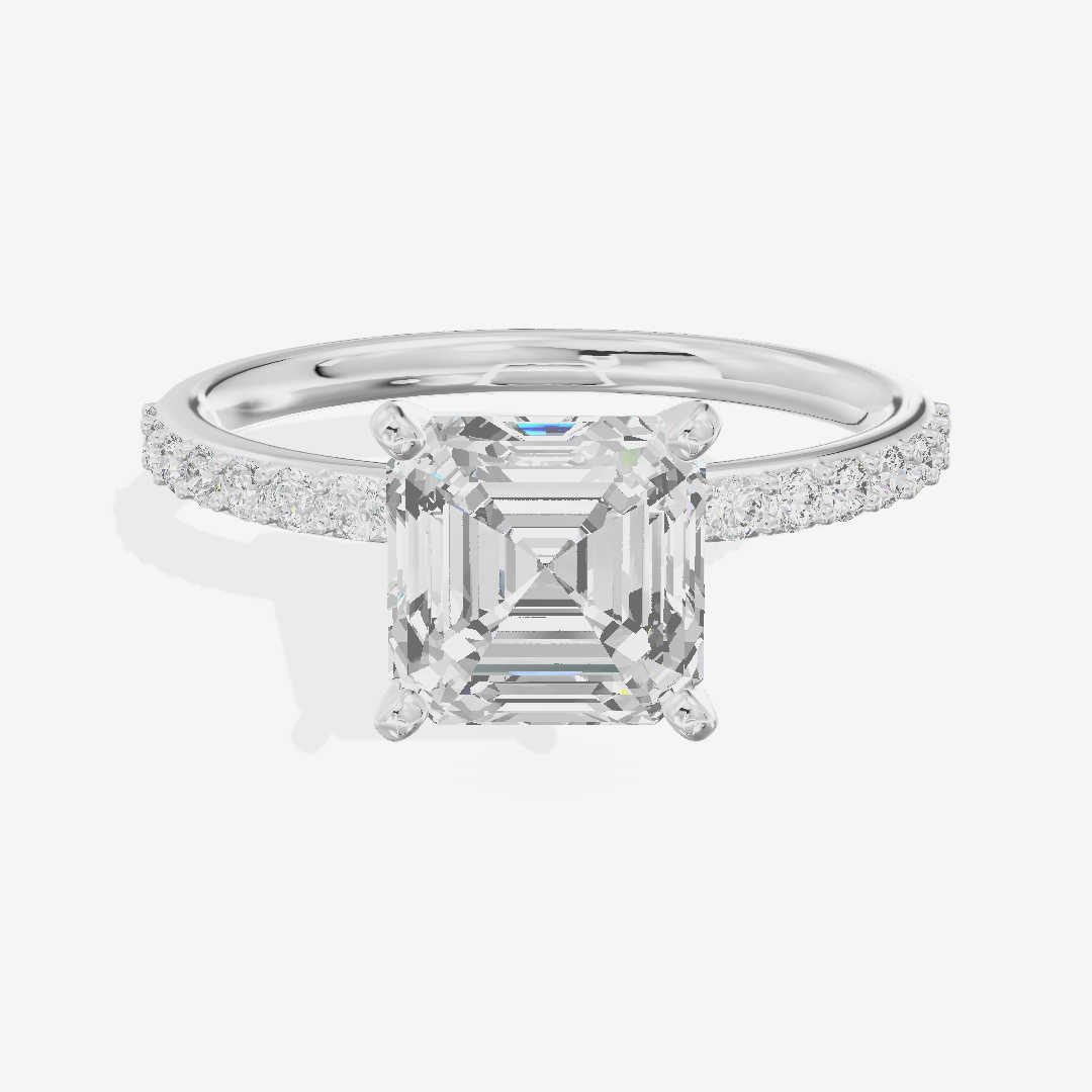 One of One Petite Asscher Engagement Ring with Side Stones (1/4 ct. tw.) in 18K White Gold