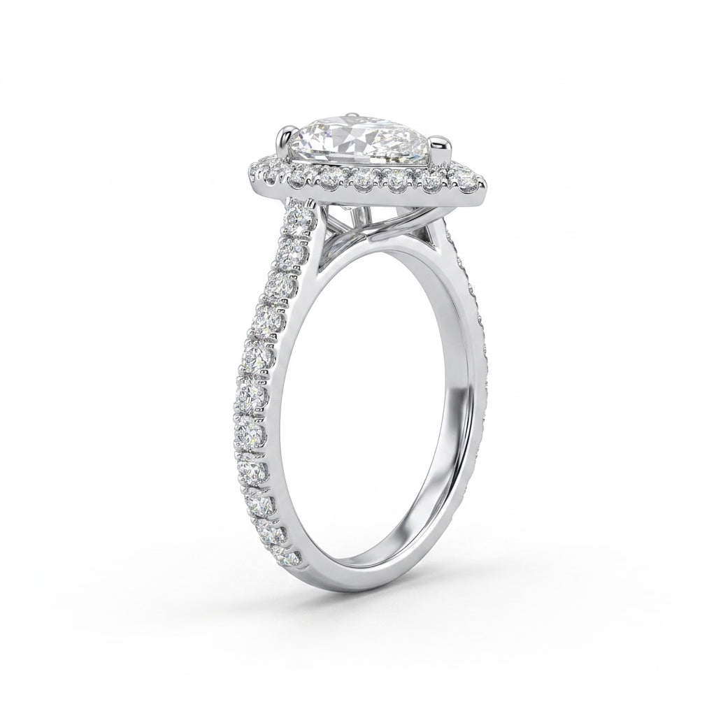 Halo Pavé Pear Engagement Ring (1.59 ct. tw.) in 18K White Gold