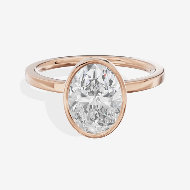 One of One Classic 1.5mm Oval Bezel Engagement Ring in 14K Rose Gold