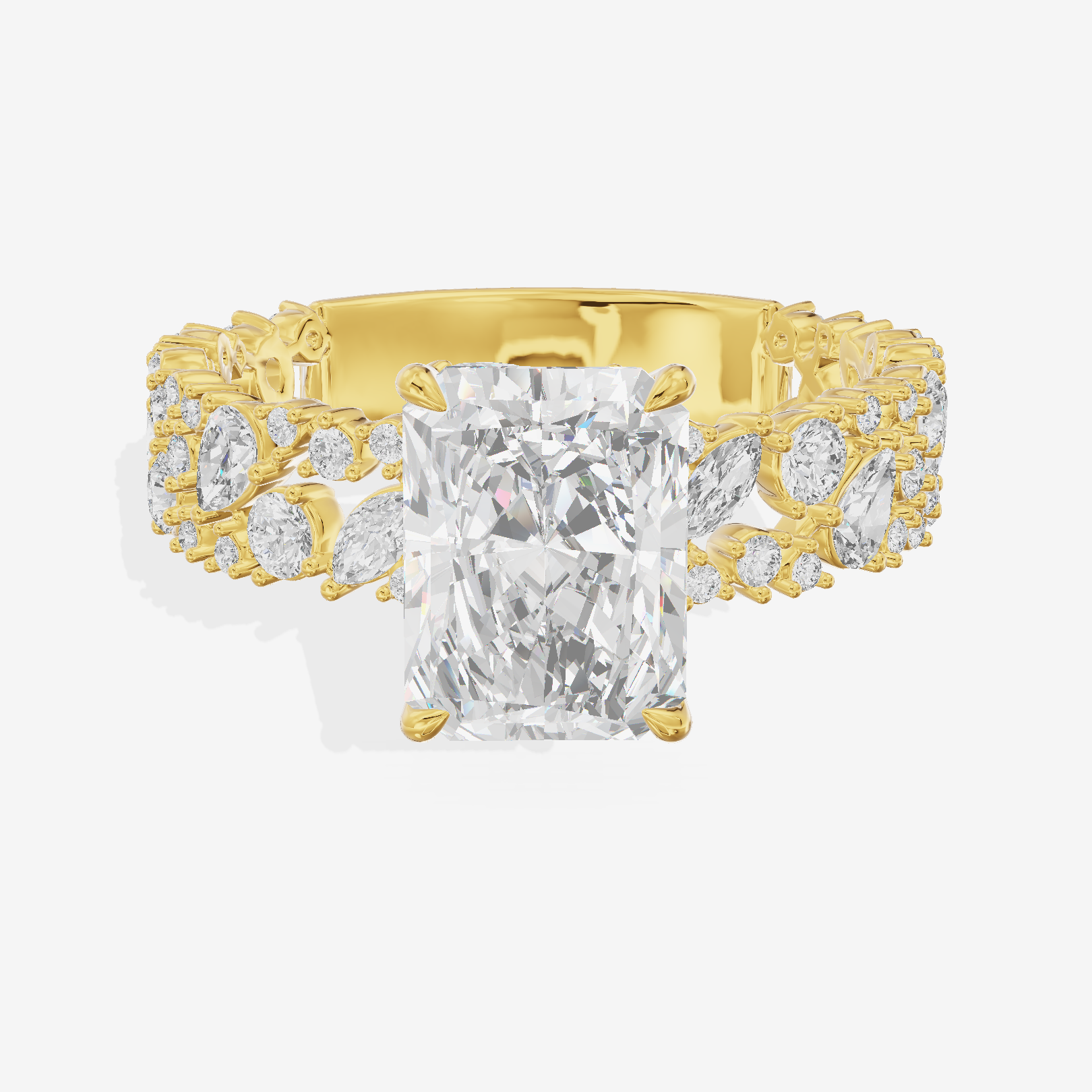 Aurea Cathedral 4.2mm Radiant Engagement Ring with Side Stones (3/4 ct. tw.) in 18K Yellow Gold