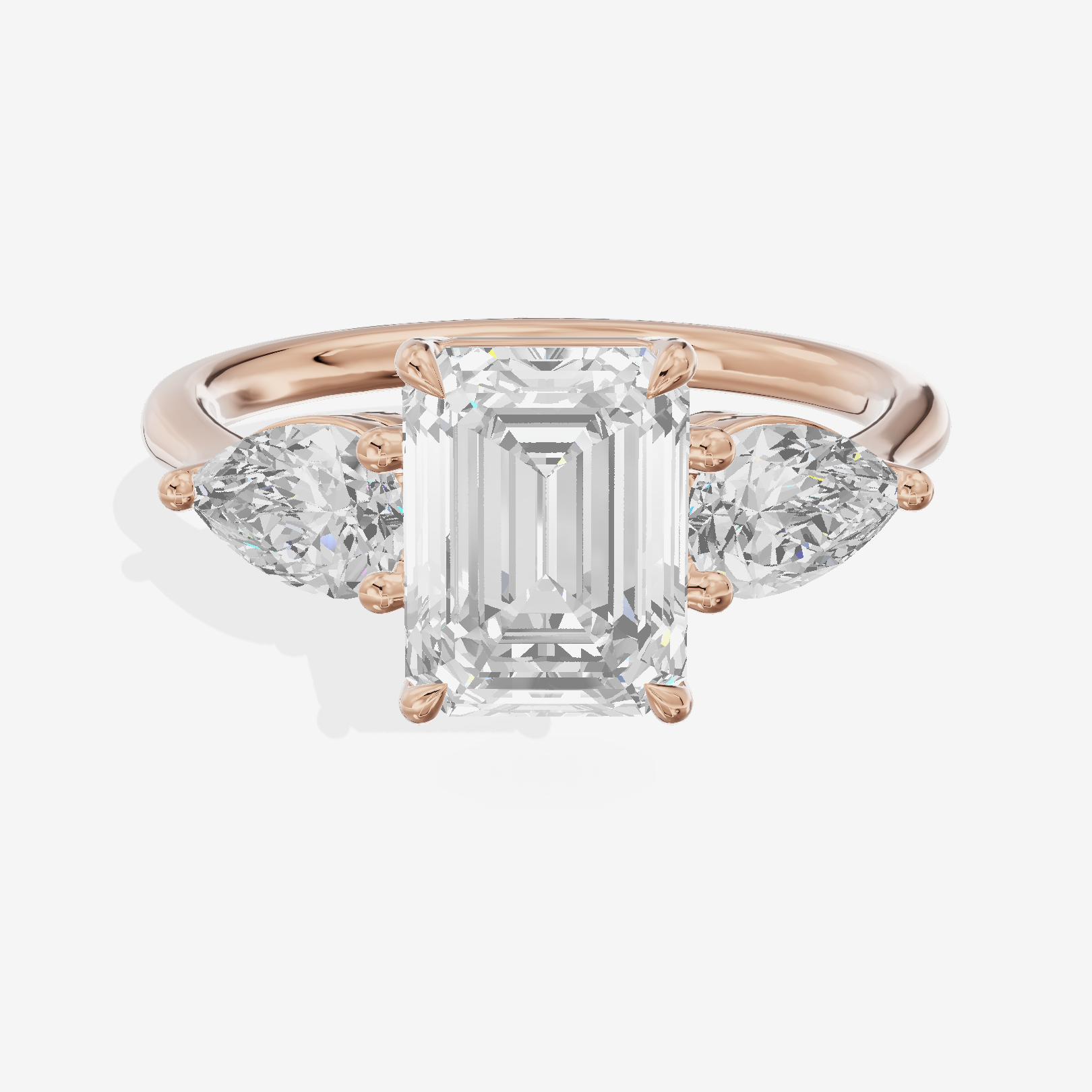 Luxe Adorae Three Stone Emerald Engagement Ring (3/4 ct. tw.) in 14K Rose Gold