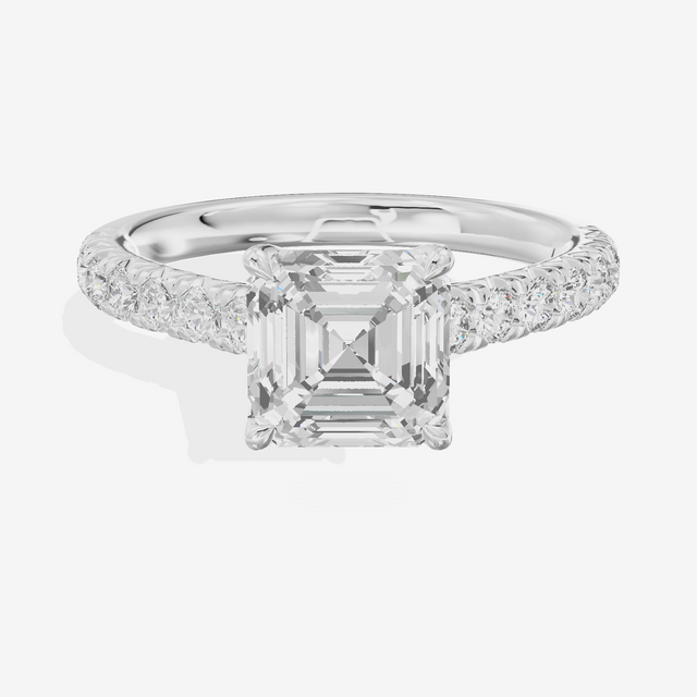 Whispered Sincere Asscher Engagement Ring with Side Stones (2/5 ct. tw.) in 14K White Gold