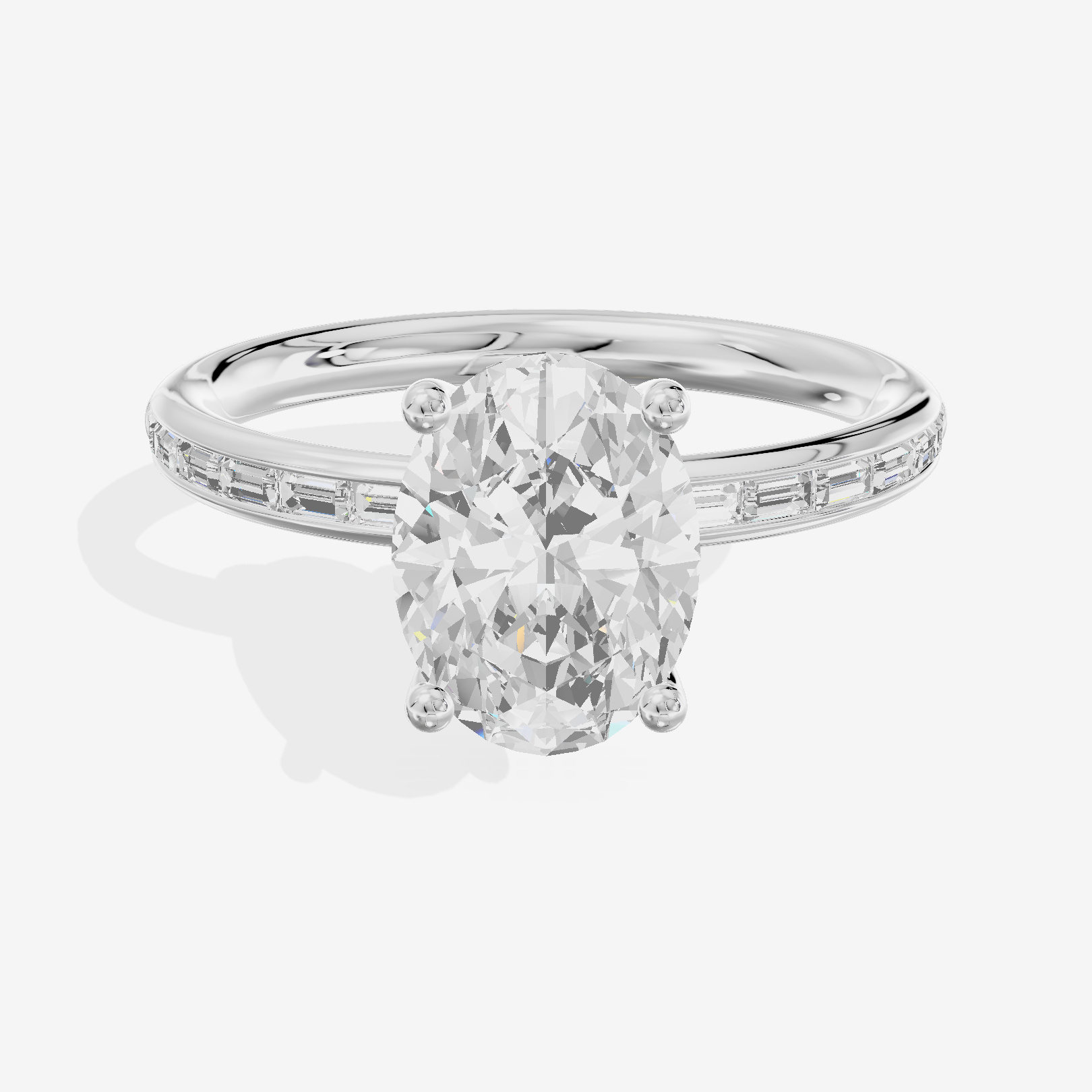 Tender Sincere Oval Engagement Ring with Side Stones (1/6 ct. tw.) in 18K White Gold