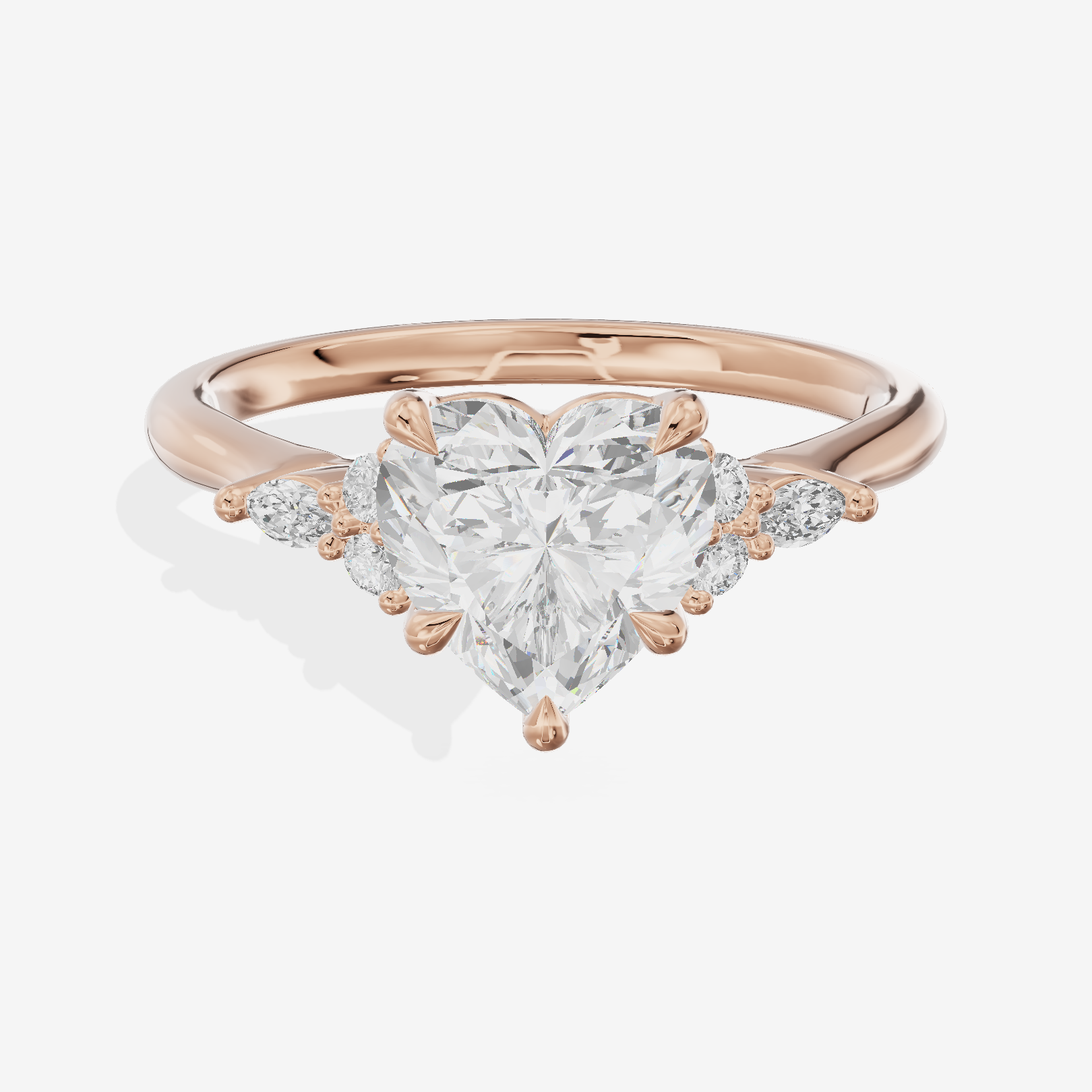 Tender Heartline Heart Engagement Ring with Side Stones (1/10 ct. tw.) in 18K Rose Gold