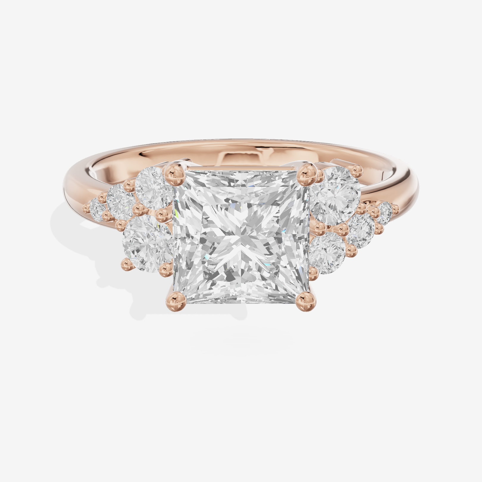 Modern Tender Princess Engagement Ring with Side Stones (1/3 ct. tw.) in 14K Rose Gold