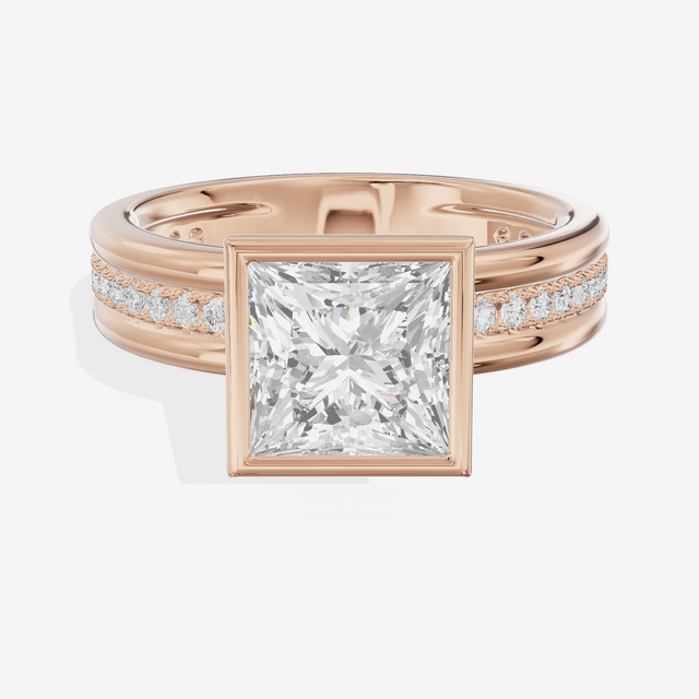Belovae Bezel Princess Engagement Ring with Side Stones (1/4 ct. tw.) in 18K Rose Gold
