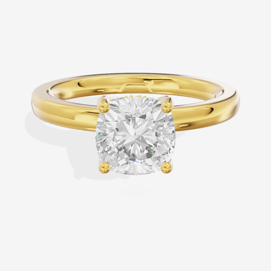 Reverya Cushion Hidden Halo Engagement Ring (1/15 ct. tw.) in 18K Yellow Gold