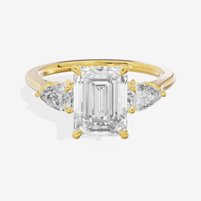 Modern Sincere Three Stone Emerald Engagement Ring (1/2 ct. tw.) in 18K Yellow Gold
