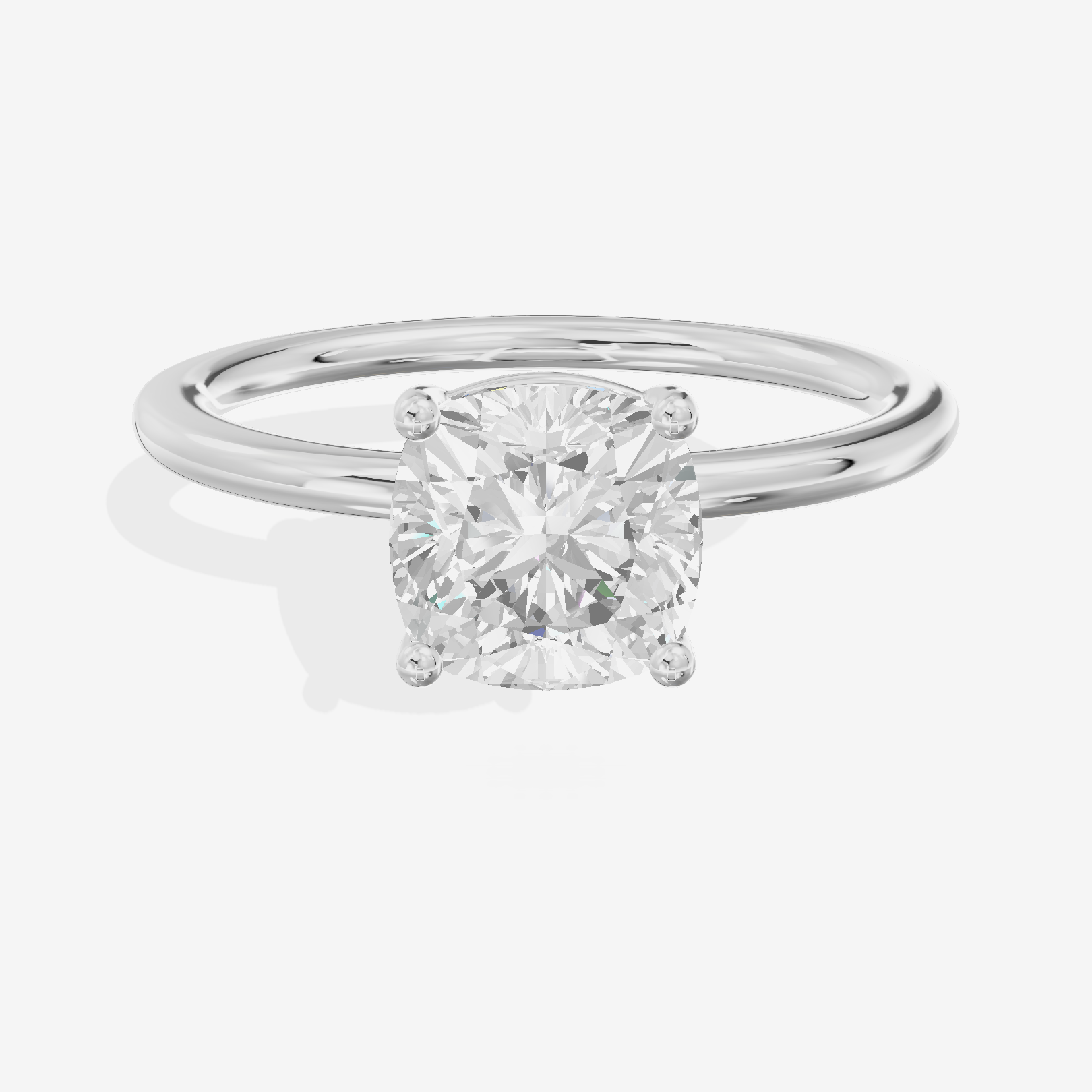 Crowned Vowsae 1.5mm Cushion Solitaire Engagement Ring in 14K White Gold
