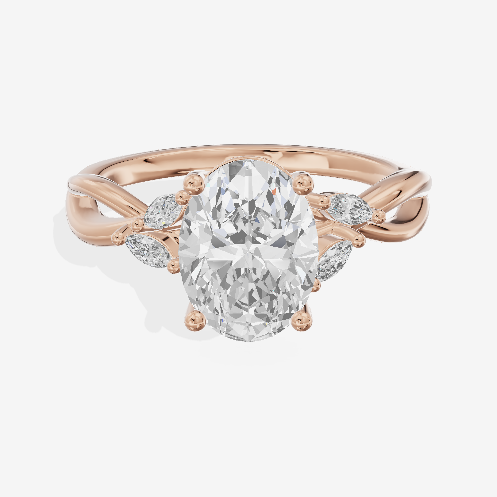 Vowsae Pavé Oval Engagement Ring with Side Stones (1/8 ct. tw.) in 18K Rose Gold