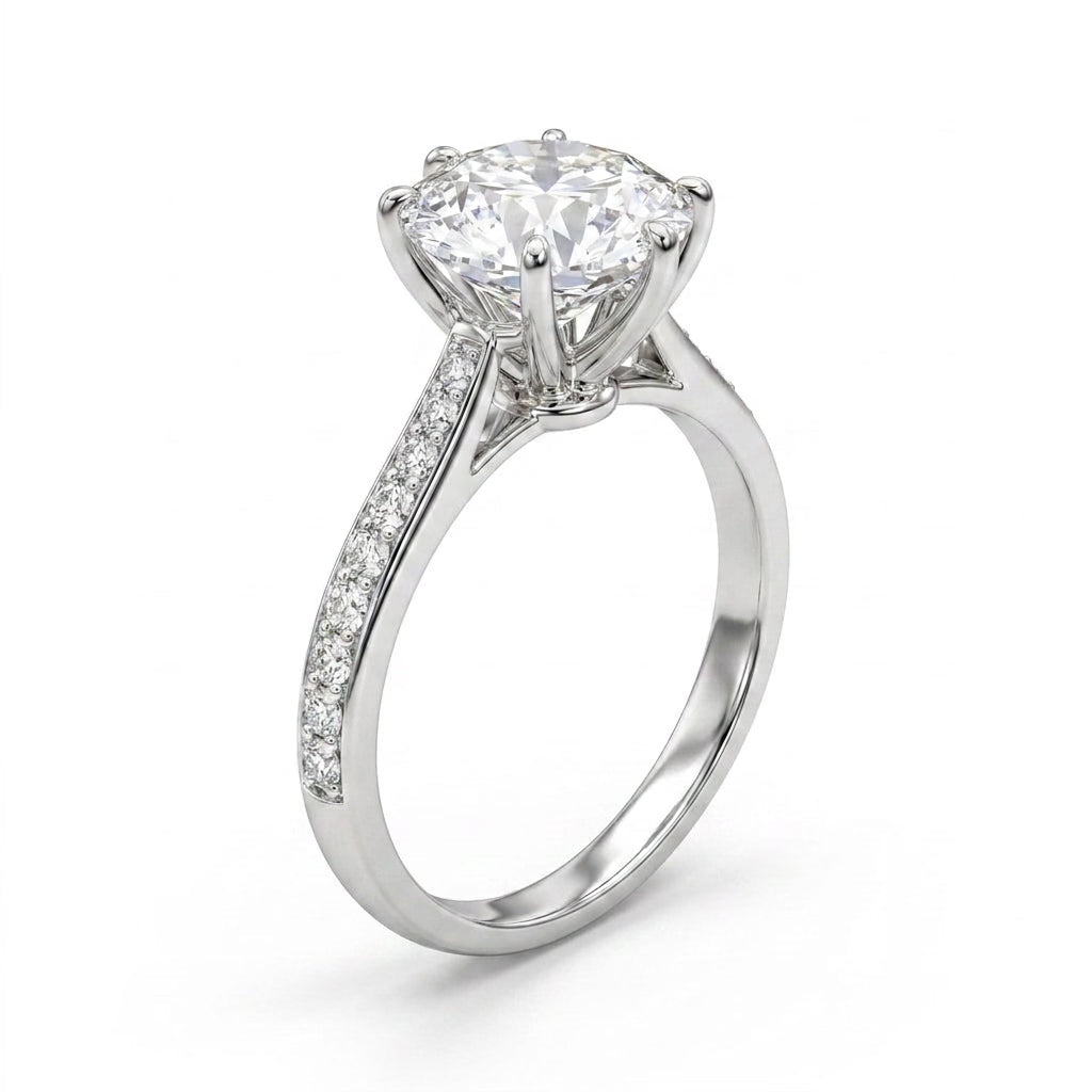 Tall Cathedral Solitaire Pavé Round Engagement Ring (3 ct. tw.) in Platinum
