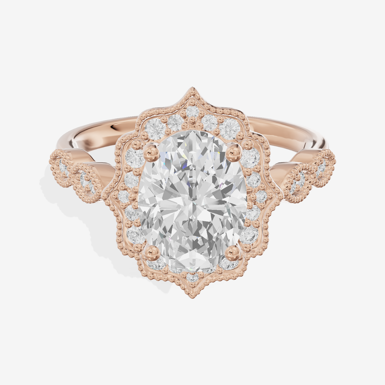 Belovae Halo Oval Engagement Ring (1/5 ct. tw.) in 14K Rose Gold