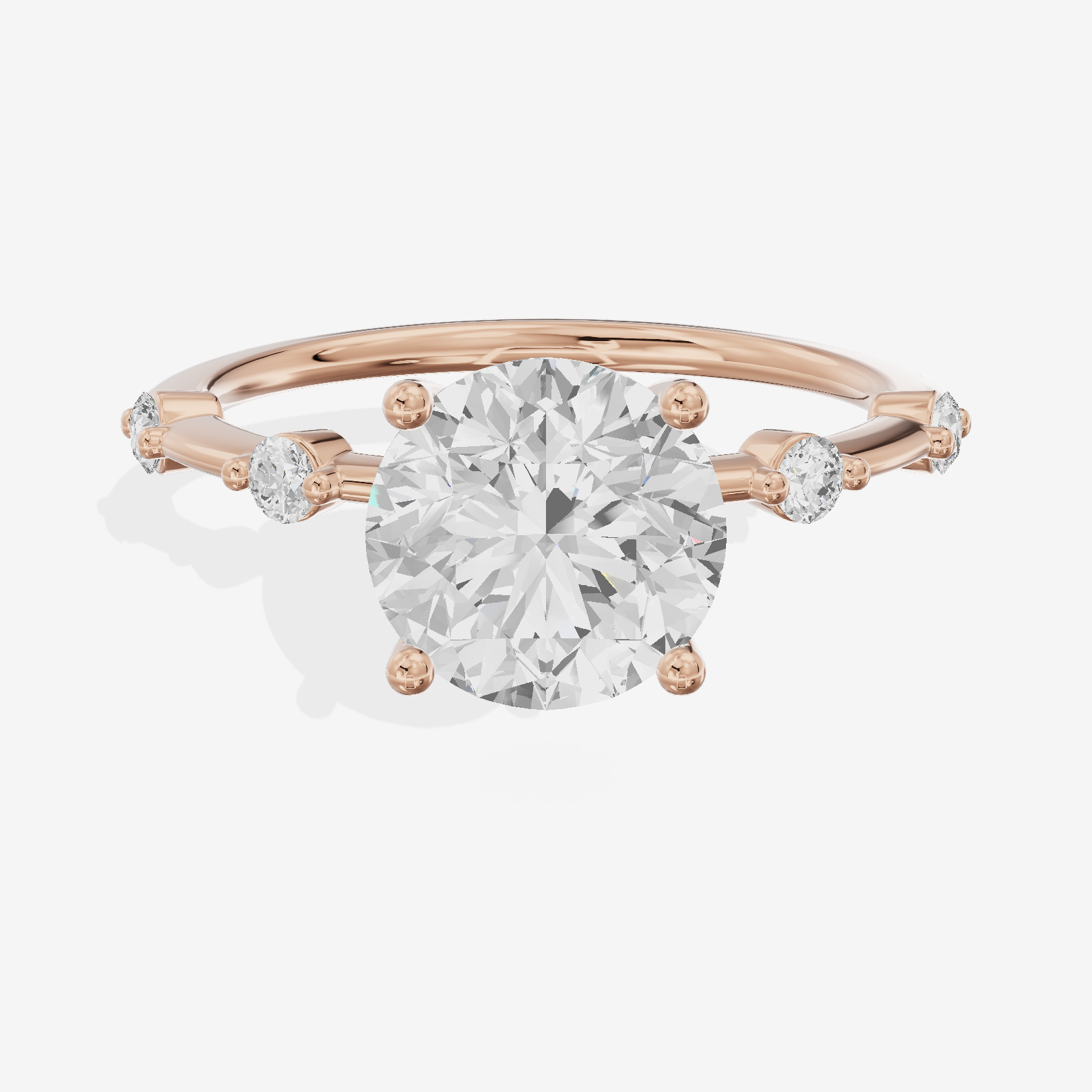 Bowed Heartline Round Engagement Ring with Side Stones (1/10 ct. tw.) in 14K Rose Gold