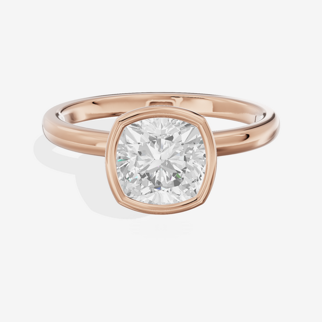 Trellise Bezel 2mm Cushion Solitaire Engagement Ring in 14K Rose Gold