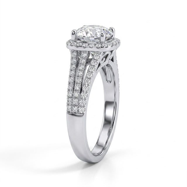 Halo Split Shank Heart Engagement Ring (1.15 ct. tw.) in 18K White Gold