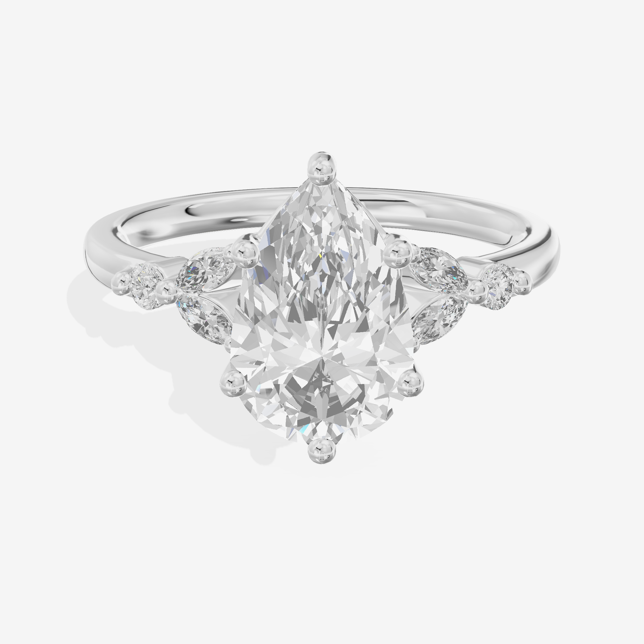 Whispered Halcyon Pear Engagement Ring with Side Stones (1/6 ct. tw.) in 18K White Gold