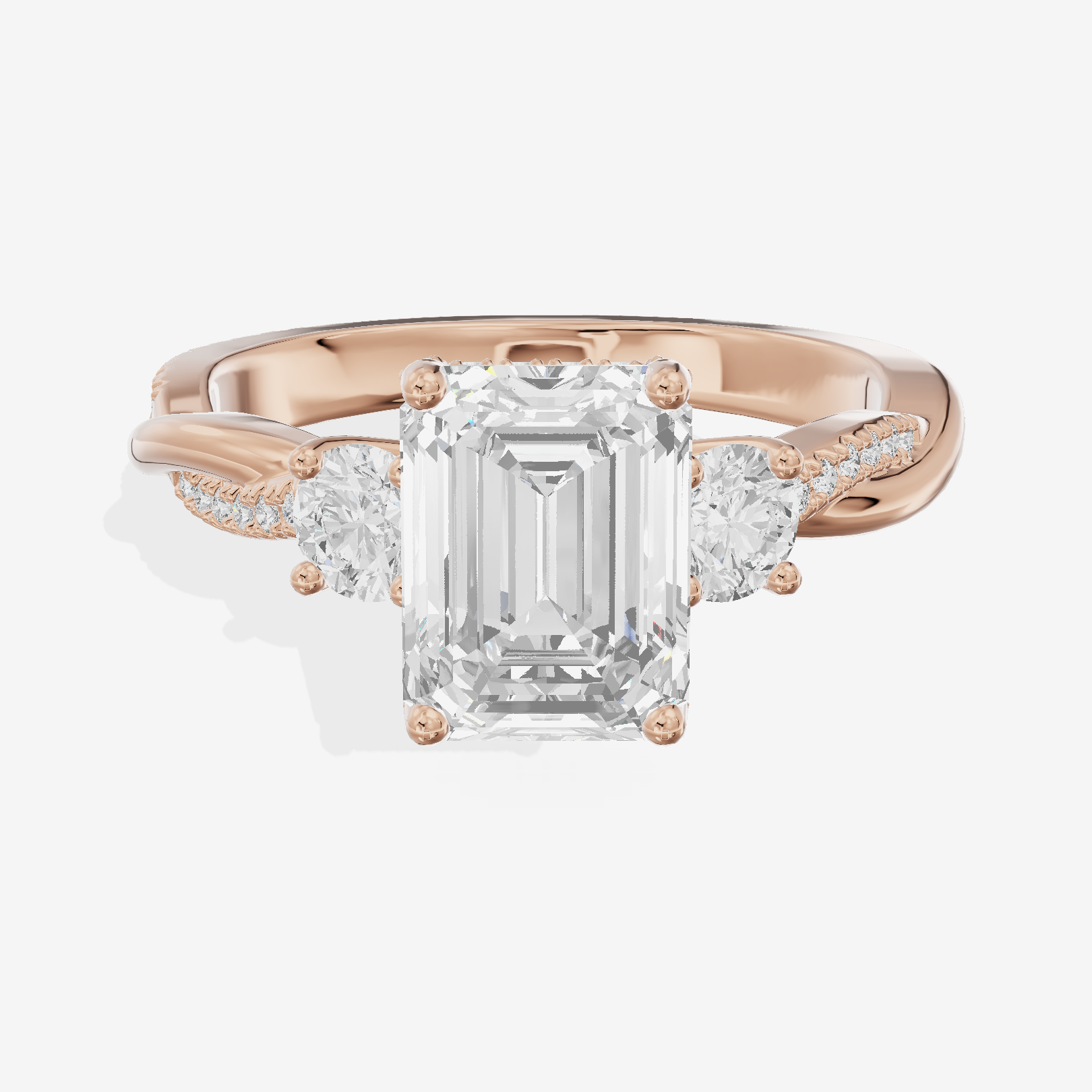Promezza Three Stone Emerald Engagement Ring (1/10 ct. tw.) in 18K Rose Gold