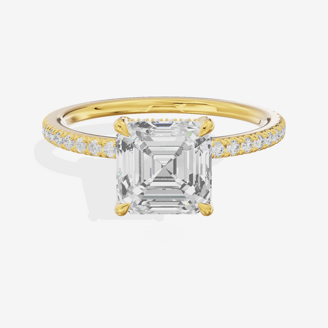 Lustrous Sincere Asscher Engagement Ring with Side Stones (1/3 ct. tw.) in 14K Yellow Gold