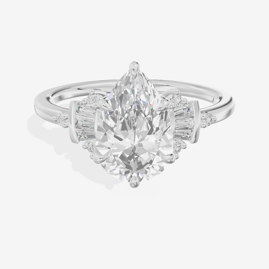Lightwoven Pavé Pear Engagement Ring with Side Stones (1/8 ct. tw.) in 18K White Gold