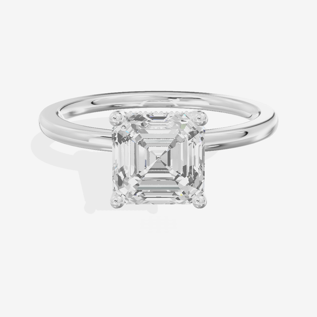 Vowsae Hidden Halo Asscher Engagement Ring (1/20 ct. tw.) in 18K White Gold