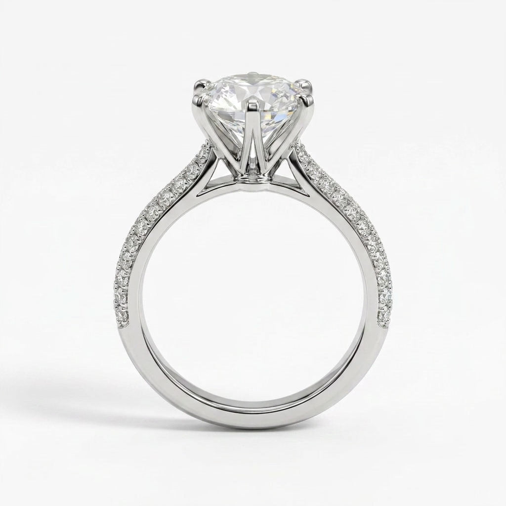 Cathedral Pavé Round Engagement Ring (3.23 ct. tw.) in Platinum