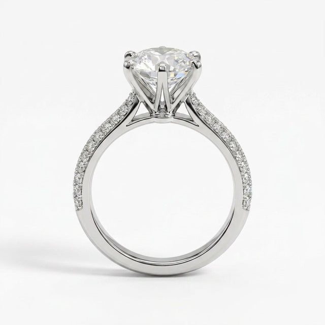 Cathedral Pavé Round Engagement Ring (3.23 ct. tw.) in Platinum