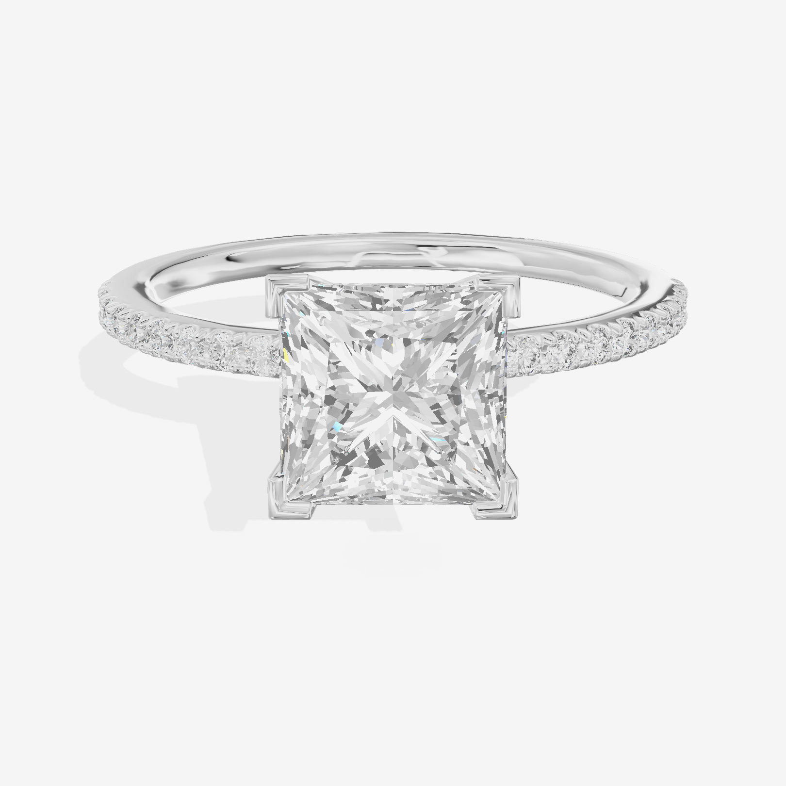 Grand Mayrelle Princess Engagement Ring with Side Stones (1/8 ct. tw.) in 18K White Gold