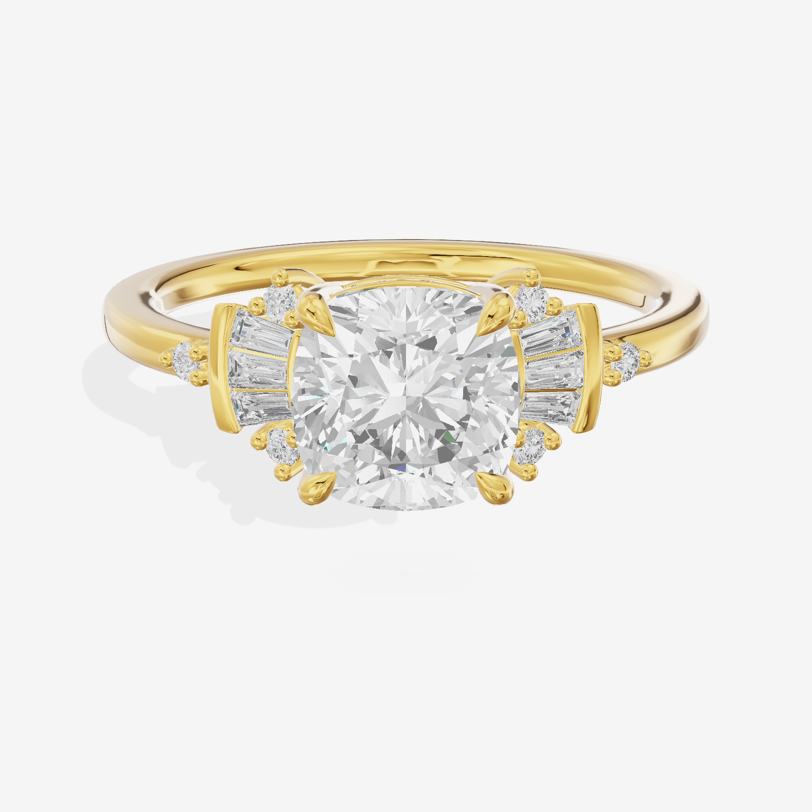 Petite Trellise Cushion Engagement Ring with Side Stones (1/3 ct. tw.) in 18K Yellow Gold