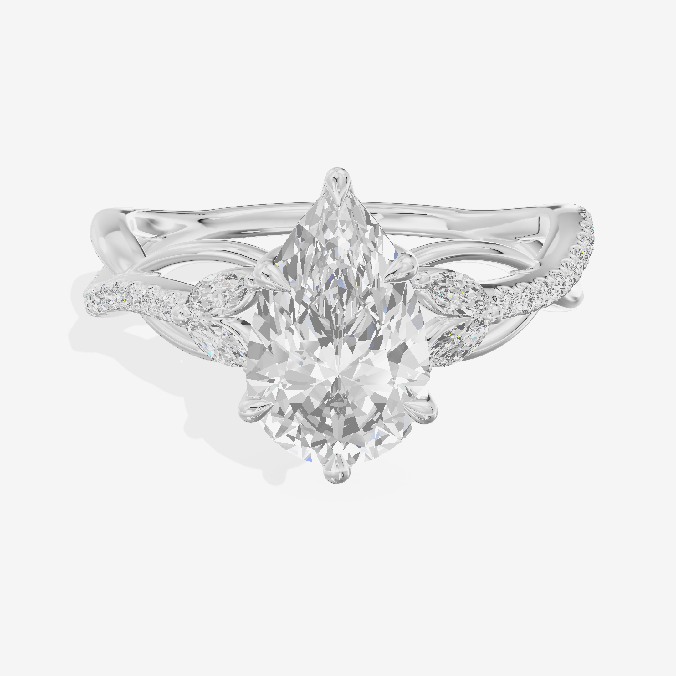 Lustrous Vowsae Pear Engagement Ring with Side Stones (1/5 ct. tw.) in Platinum