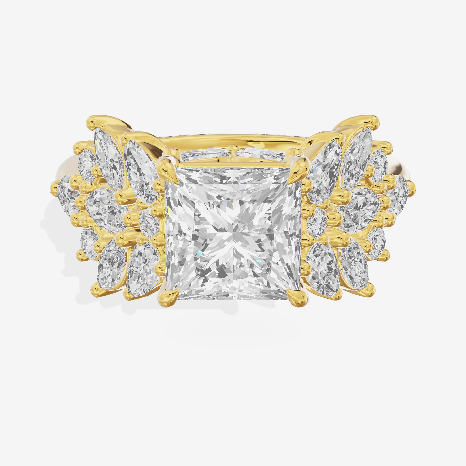 Grand Heartline Princess Engagement Ring with Side Stones (3/4 ct. tw.) in 14K Yellow Gold