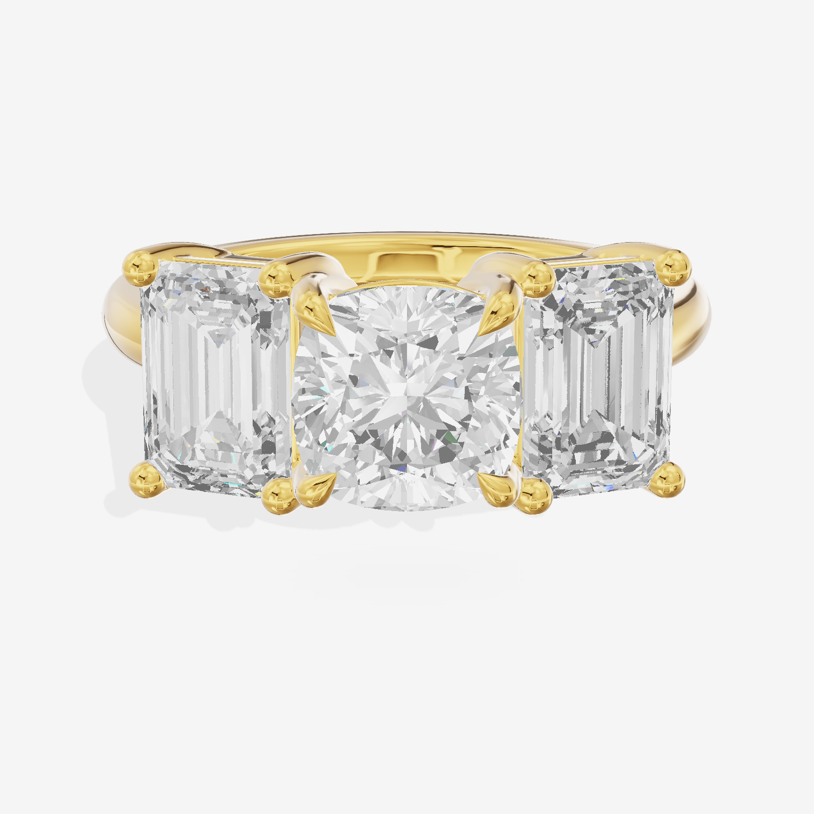 Luxe Whisper Three Stone Cushion Engagement Ring (3/4 ct. tw.) in 14K Yellow Gold