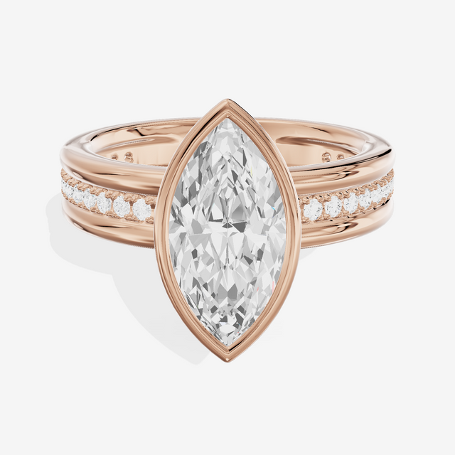 Belovae Bezel Marquise Engagement Ring with Side Stones (1/4 ct. tw.) in 18K Rose Gold