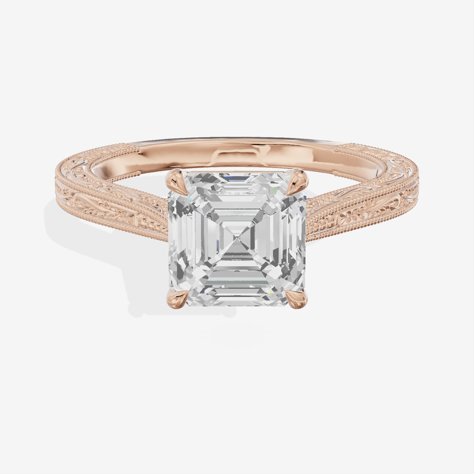 Vintage Vowsae Asscher Engagement Ring in 18K Rose Gold