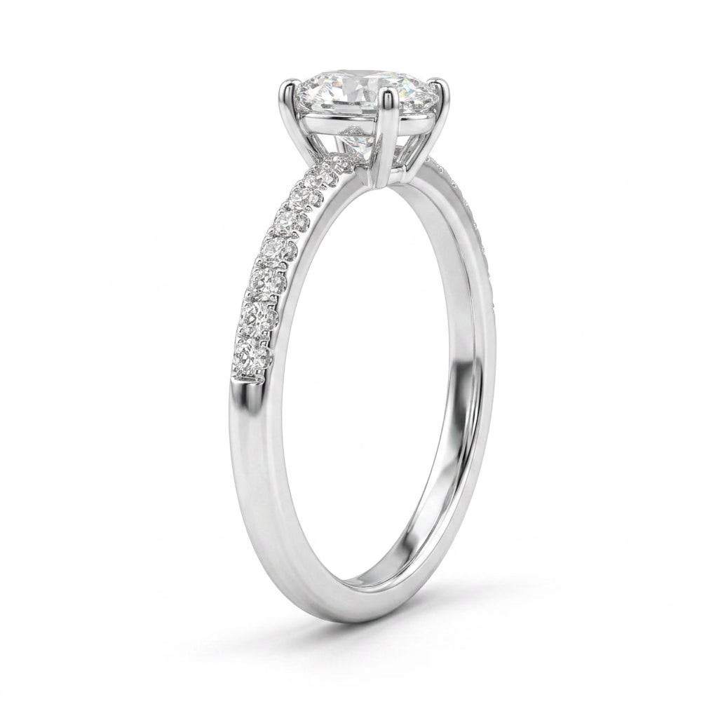 Solitaire Pavé Oval Engagement Ring (1.08 ct. tw.) in 18K White Gold