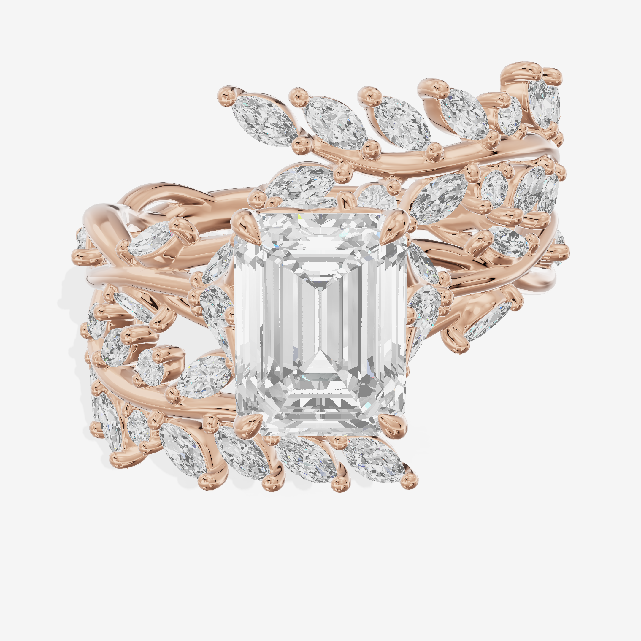 Bowed Trueheart Emerald Engagement Ring with Side Stones (3/4 ct. tw.) in 14K Rose Gold