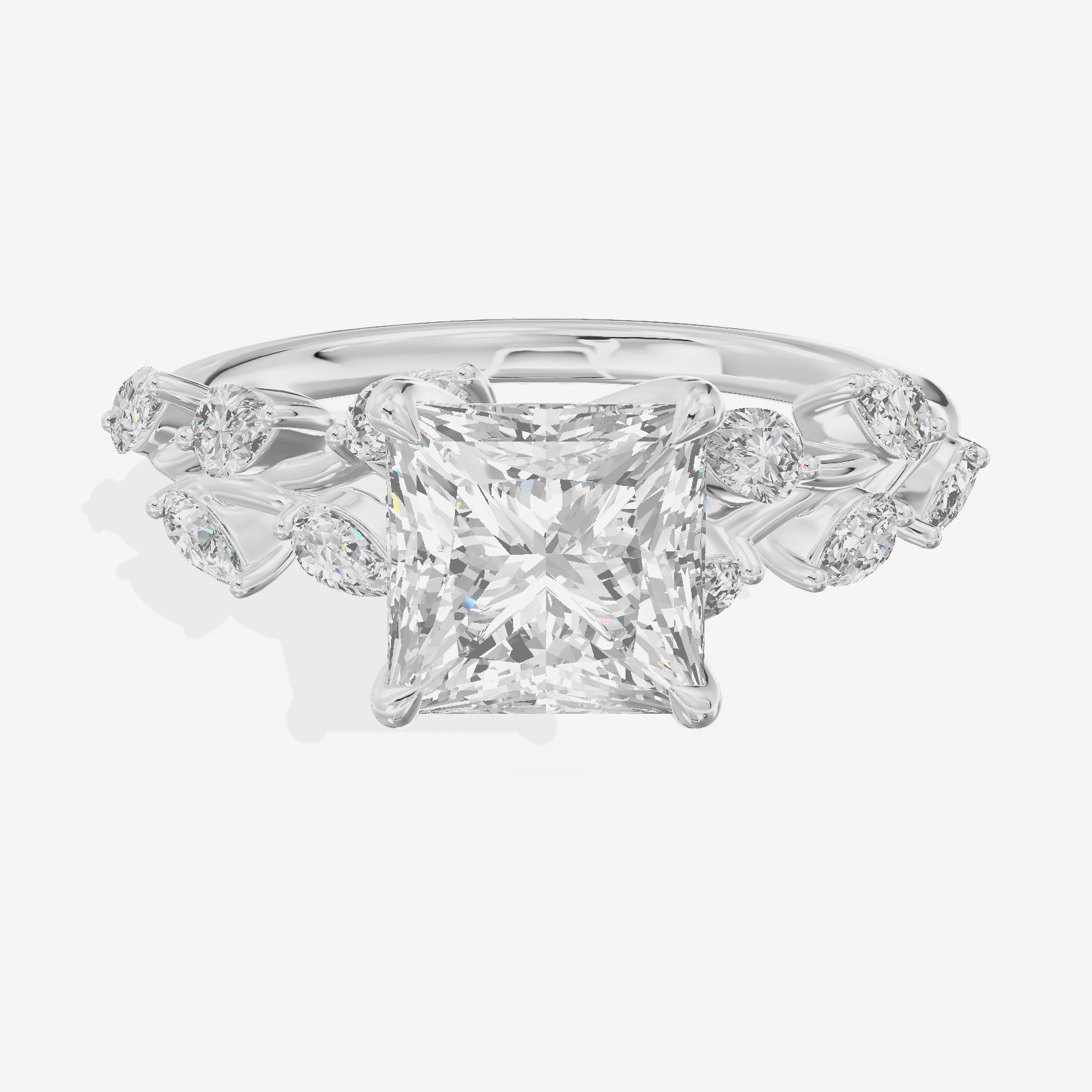 Classic Promezza Princess Engagement Ring with Side Stones (1/2 ct. tw.) in 18K White Gold