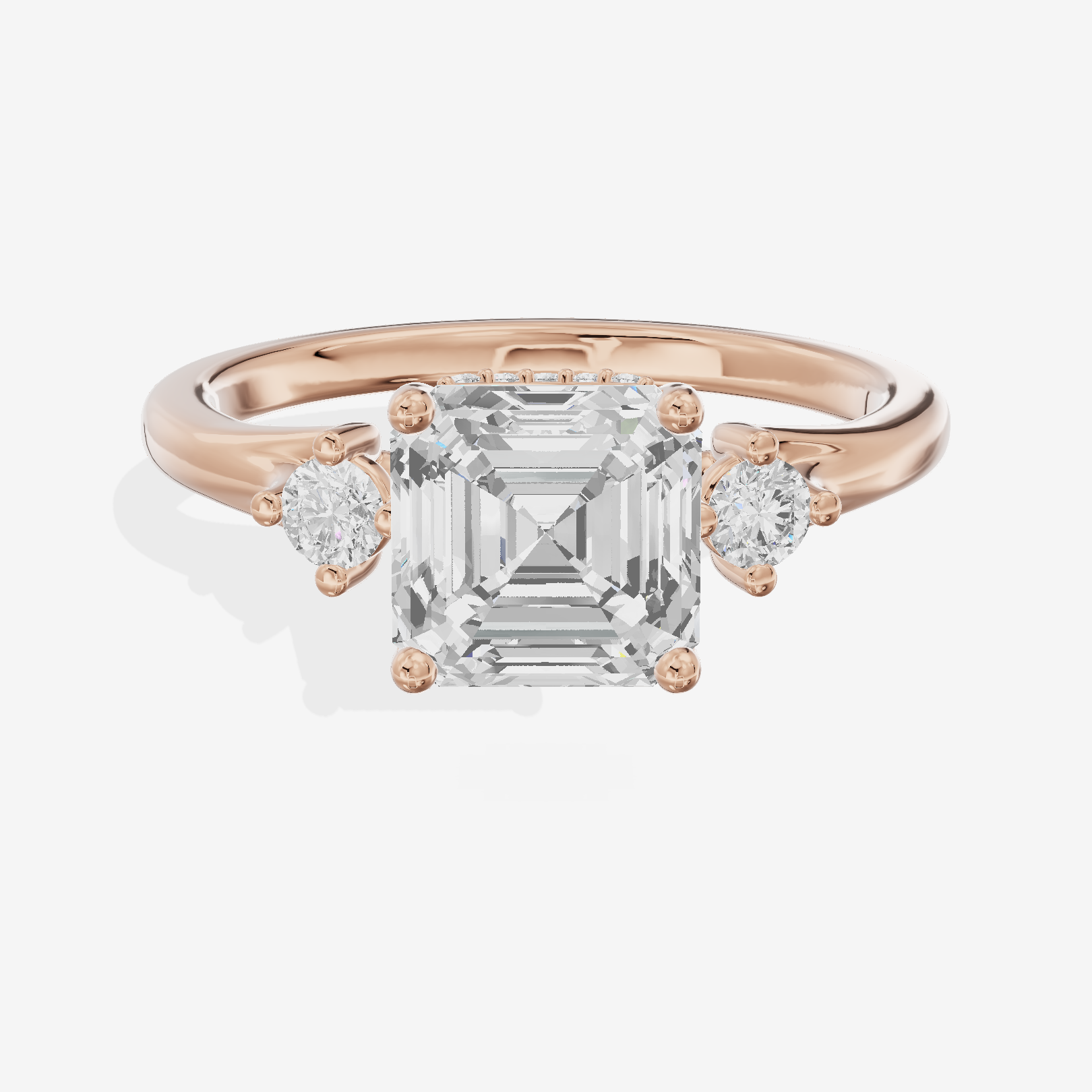 Sincere Three Stone Asscher Engagement Ring (1/6 ct. tw.) in 14K Rose Gold