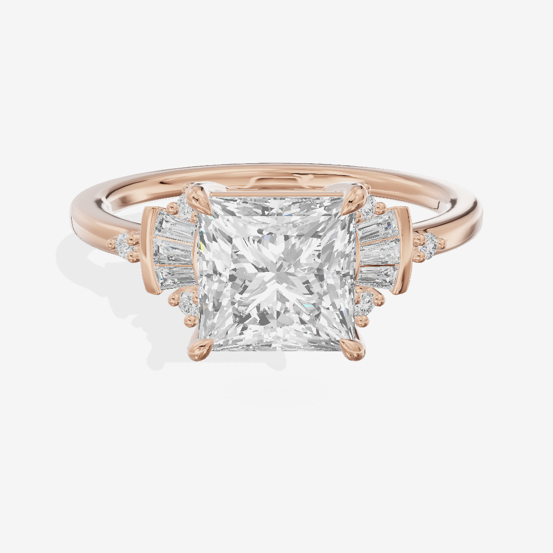 Lightwoven Pavé Princess Engagement Ring with Side Stones (1/8 ct. tw.) in 18K Rose Gold