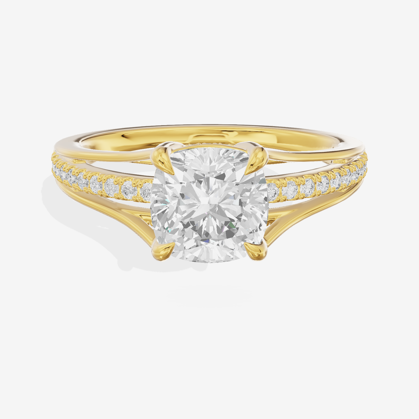 Bowed Coeurine Cushion Engagement Ring with Side Stones (1/6 ct. tw.) in 18K Yellow Gold